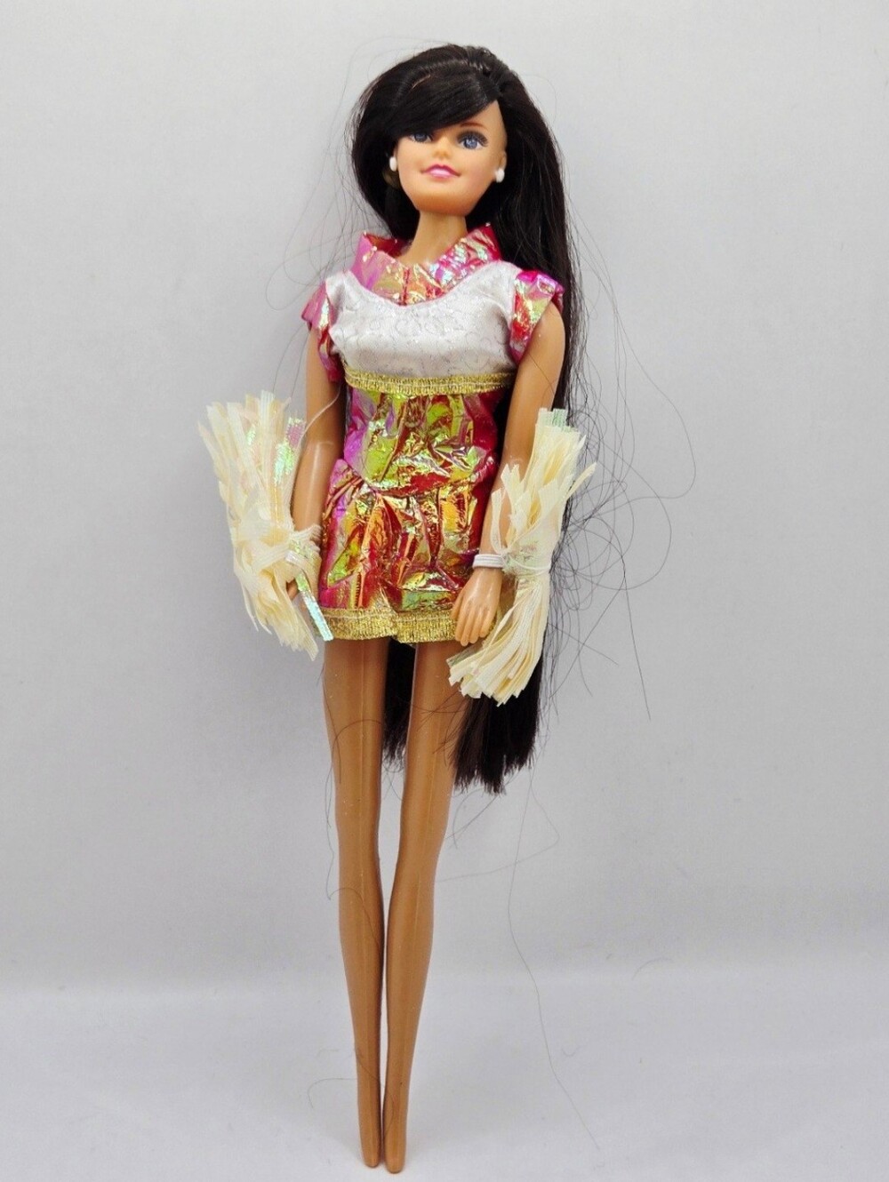 Brunette Fashion Doll 11.5” Iridescent Pink Gold Outfit w Original Pom Poms New